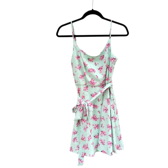 Floral Spaghetti Strap Skater Dress Mint Green Pink Size 7 Mini B. Smart Pockets - Picture 1 of 7